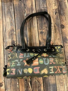 Borsa a mano vintage Dooney Bourke Doodle nera con scritte a pastello Y2K - Foto 1 di 14