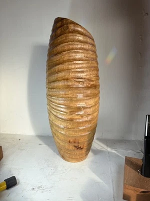 45cm Large Wooden Vase. Made In Thailand Looks like silk worm cocoon - Image 1 of 4