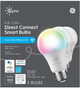 GE Cync Full Color Direct Connect Smart Bulbs- LED A19 Bulbs- 3 pack - Picture 1 of 7
