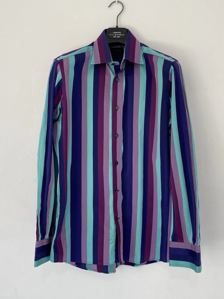 Camisa ajustada DUCHAMP LONDON de algodón a rayas moradas para hombre M/IN ITALIA EC Foto 1 de 4