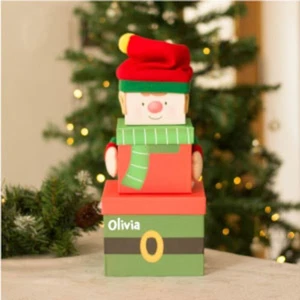 Stackable Elf Christmas Gift Boxes Small | Nested 3-Tier Stacking x 3 - Picture 1 of 5