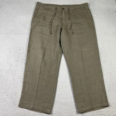 Ermenegildo Zegna Pants Mens 38x28 Green Linen Drawstring Wide Leg Made in Italy - Image 1 of 4