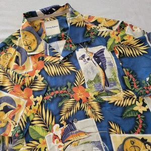 Tommy Bahama Hawaiihemd Herren M 100% Seide Weihnachten Santa Pin Up Kurzarm - Bild 1 von 4