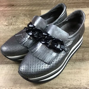 Softwaves Cynthia Damen Gr. 39 US 8,5 Leder Silber/Schwarz Plateau Halbschuhe - Bild 1 von 13