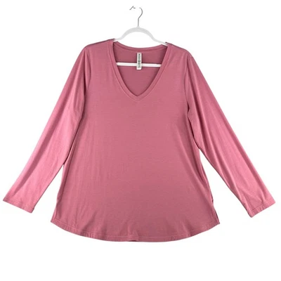 Athleta Essential V Neck Long Sleeve Top Womens X-Large Pink Casual Athleisure - Image 1 of 4