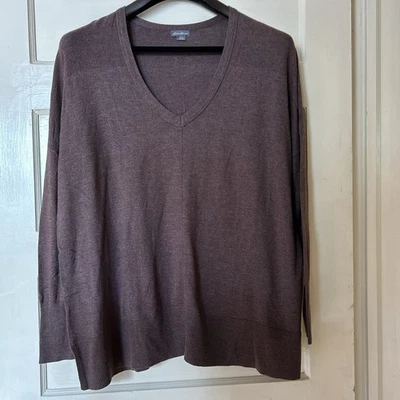 Eddie Bauer Brown Lightweight V-Neck Tunic Sweater - Women’s Sz L - Side Slits - Image 1 of 4