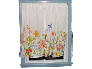 Blumen/weiße Vorhänge meist Sichtschutz Stange/Tasche 46" lang und 27" breit - Bild 1 von 2