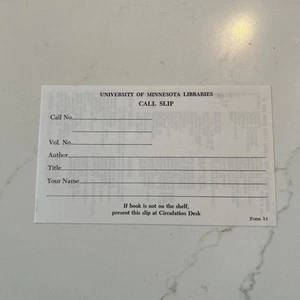 University of Minnesota Libraries, Call Slip, Form 14 - Picture 1 of 3