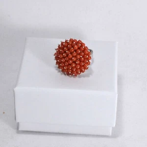 ANELLO CORALLO ROSSO IN ARGENTO 925 RODIATO CON PALLINI 3 mm AGNK 085 - Foto 1 di 3