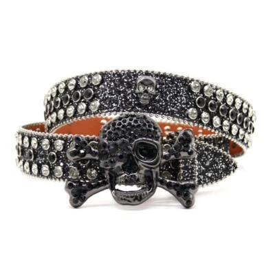 Cintura uomo donna western strass cowgirl cowboy cristallo borchie teschio punk belt - Immagine 1 di 4