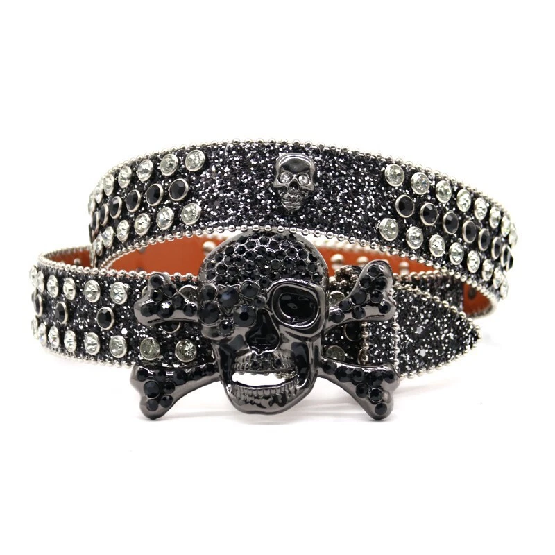 Cintura uomo donna western strass cowgirl cowboy cristallo borchie teschio punk belt - Immagine 1 di 4