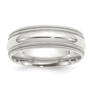 Sterling Silver 7mm Comfort Fit Double Milgrain Band Ring - Picture 1 of 5