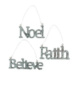 NEW Holiday Handicraft Rustic Faith Ornaments Set of 3, wood, 3 x 1.5 inches - Bild 1 von 1