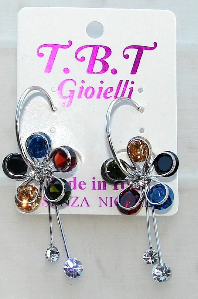 TOP FASHION Orecchini con cristalli da Donna,cerchio argento Fiore multicolore - Immagine 1 di 1