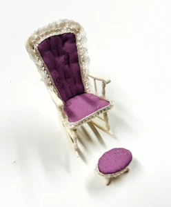 Dollhouse Miniature Rocking Chair Ottoman White Plastic 4" x 2" Scale 1:12 Vtg. - Picture 1 of 8