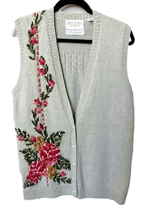 Vintage Marisa Christina Hand Knit Sweater Vest Size Small Floral Vine - Picture 1 of 5