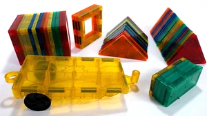Lot of 57  Magformers Magnet Triangle Square Diamond Rombus Trapezoid w/ Cart - Picture 1 of 6