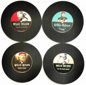 Juego de 4 posavasadas circulares de vinilo Willie Nelson - Imagen 1 de 2