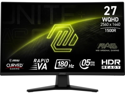MSI 27" 180 Hz Rapid VA QHD Gaming Monitor Adaptive Sync 2560 x 1440 (2K) 89% Ad