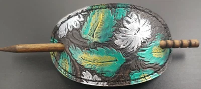 HANDMADE FLORAL HAIR STICK PIN BARRETTE leather ACCESSORY NEW faux alligator wow - Image 1 of 4