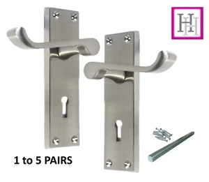 Manijas de puerta acabado satinado cerradura de palanca de desplazamiento victoriana se vende en pares 1-5 pares - Imagen 1 de 22