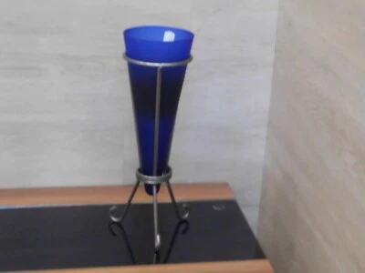 Vase Glas  Blau Pokal auch als Leuchter  33 x11cm - Bild 1 von 2