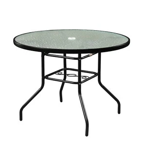 Garden Elements Dining Table Patio Furniture, Round Glass Top, Black, 40" - Picture 1 of 4