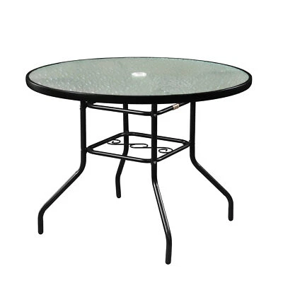 Garden Elements Dining Table Patio Furniture, Round Glass Top, Black, 40" - Image 1 of 4