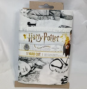 Harry Potter Black Print on White 100% Cotton Fabric 1 Yard 36" x 44" Warner Bro - Picture 1 of 5