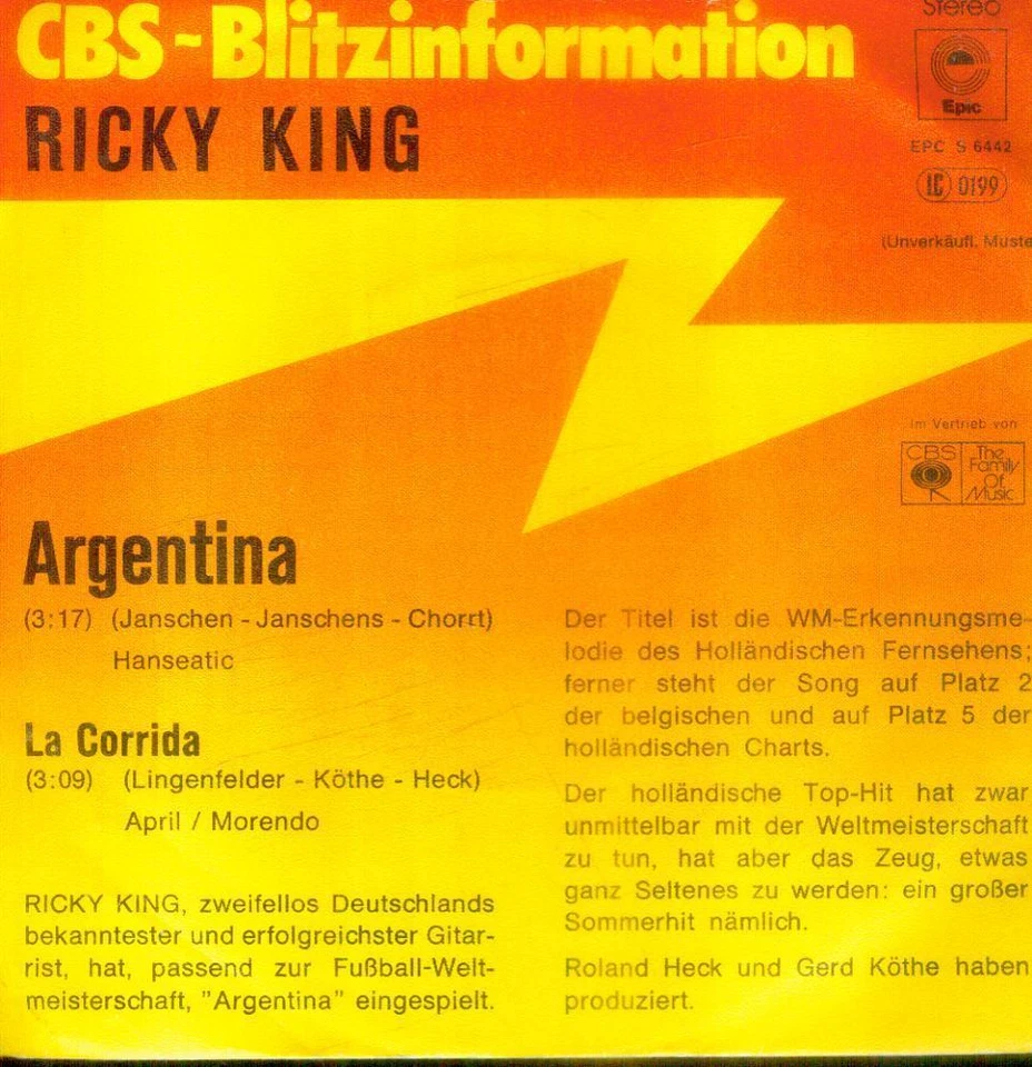 7" Ricky King/Argentina (D) CBS Blitzinformation - Bild 1 von 1