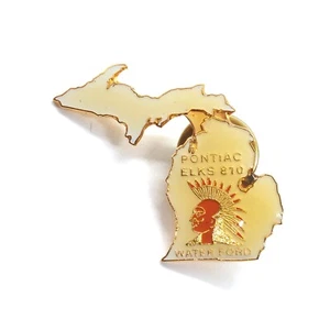 Pontiac Elks 810 Waterford Michigan Lapel Pin State Shape Head Vintage - Picture 1 of 3