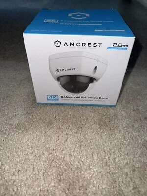 Amcrest UltraHD 4K 8MP Outdoor POE IP Camera IP67,IK10 Vandal Resistant Dome - Image 1 of 4