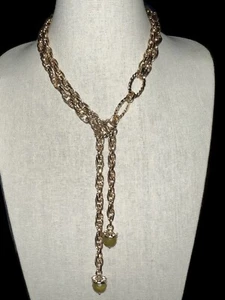 Thick Double Thick Chain Dangles Necklace Gold Tone NY & CO - Picture 1 of 7