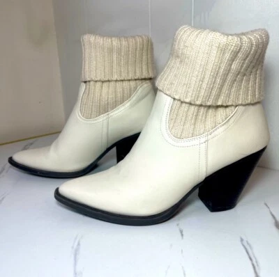 Bota JustFab branca salto bloco couro sintético meia panturrilha malha tamanho 9 - Imagem 1 de 4