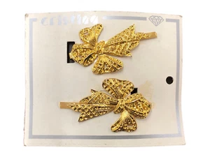 2 FERMAGLI FORCINE CAPELLI FIOCCO ORO PINZE MOLLETTE VINTAGE anni 70-80 CM 7 - Picture 1 of 2