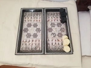 Luxury Inlay Wood Backgammon & Chess Board ,mother of pearl inlaid (14") 35 cm - Picture 1 of 24