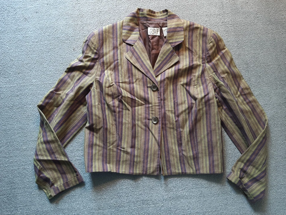 Blazer Ann Taylor Loft Mujer Talla 4 Lino Algodón Púrpura Rayas 2 Botones Foto 1 de 4