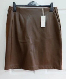 EX M&S Toffee LINED Faux Leather Skirt with Pockets UK 14 & UK 16 - Picture 1 of 4