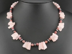 GJ69 * DAMEN EDELSTEIN HALSKETTE COLLIER   ROSENQUARZ & RHODONIT ROSA - Bild 1 von 2
