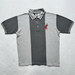 Vintage Miami Heat Polo Shirt Pro Edge M grau gestreift Logo bestickt NBA - Bild 1 von 6