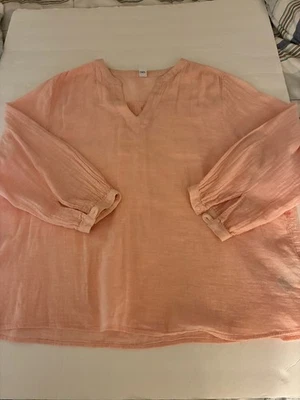 Old Navy linen cotton XL  pink split neck popover tunic women Boho Beach Coastal - Image 1 of 4