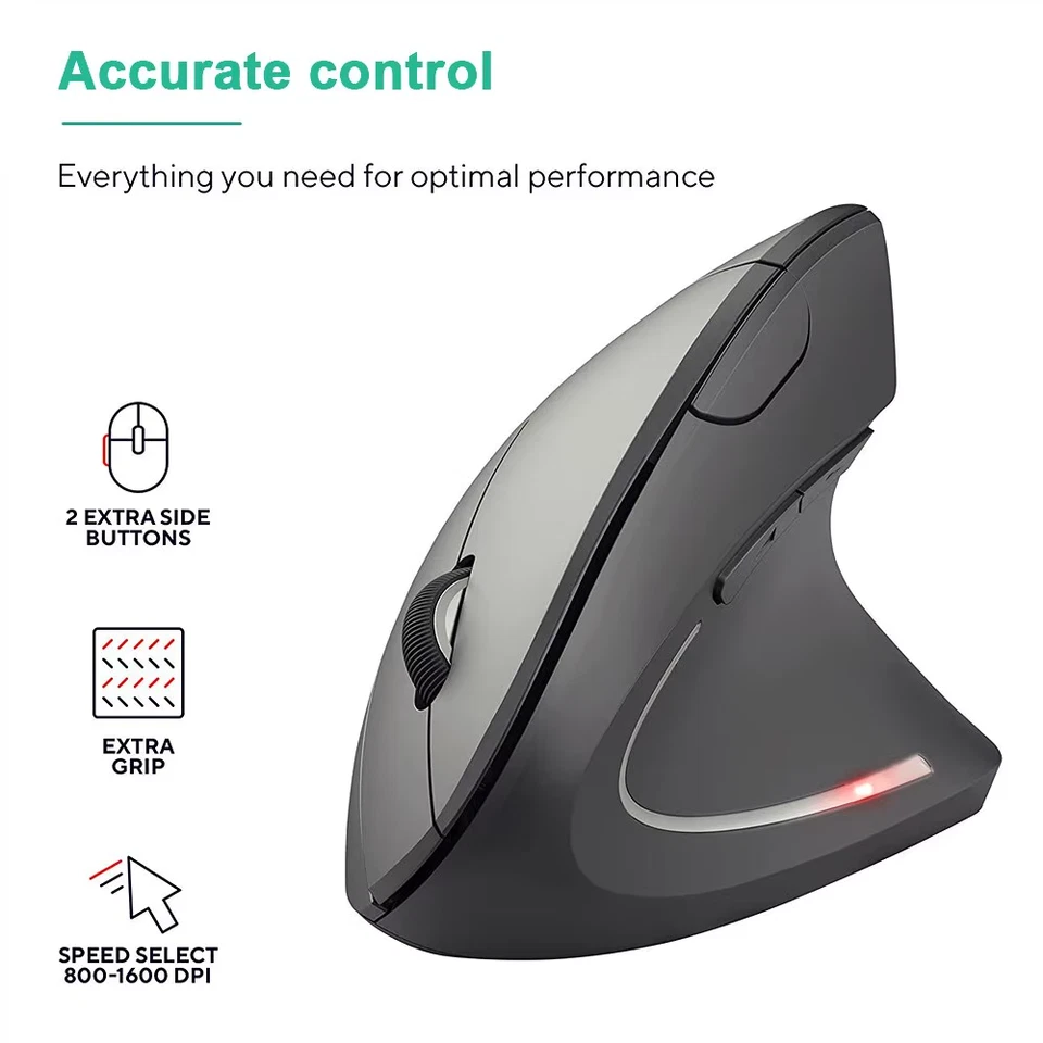 Vertical Mouse Ergonomic 2.4GHz Wireless Optical Mice 3 Adjustable DPI 800/1200/ - Image 1 of 4