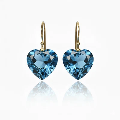 Blauer Topas Herz Ohrring Edelstein Handgemacht 925 Silber Dezember Glücksstein - Bild 1 von 3