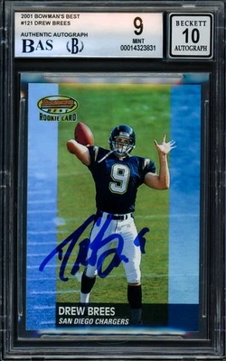 Drew Brees Auto Signed 2001 Bowman's Best RC 121 Saints BGS 9 Auto GM 10 Beckett - Image 1 of 2
