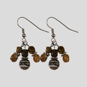 Pendientes colgantes tono tierra ágata cuentas marrón a rayas piedras preciosas boho naturales... - Imagen 1 de 2