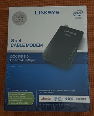 Linksys CM3008 DOCSIS 3.0 8x4 Cable Modem 343 Mbps for Xfinity Cox Charter Spect - Image 1 of 4