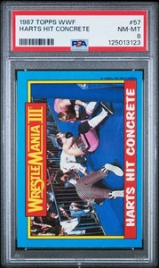 1987 TOPPS WWF BRET HART HITS CONCRETE WRESTLEMANIA III #57 PSA 8 NM-MT LOW POP - Picture 1 of 4