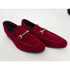 Alberto Fellini Red Velvet Loafers Dress Formal Shoes Gold Buckle Men's 11 - Picture 1 of 11