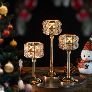 Crystal Metal Candle Holder, Square Crystal Beads Bling Tea Light Candlestick... - Picture 1 of 7