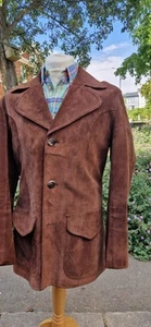 60s 70s Suede Jacket Mod Dandy Psychedllic Size 42" Brown Leather Suedehead - Picture 1 of 10